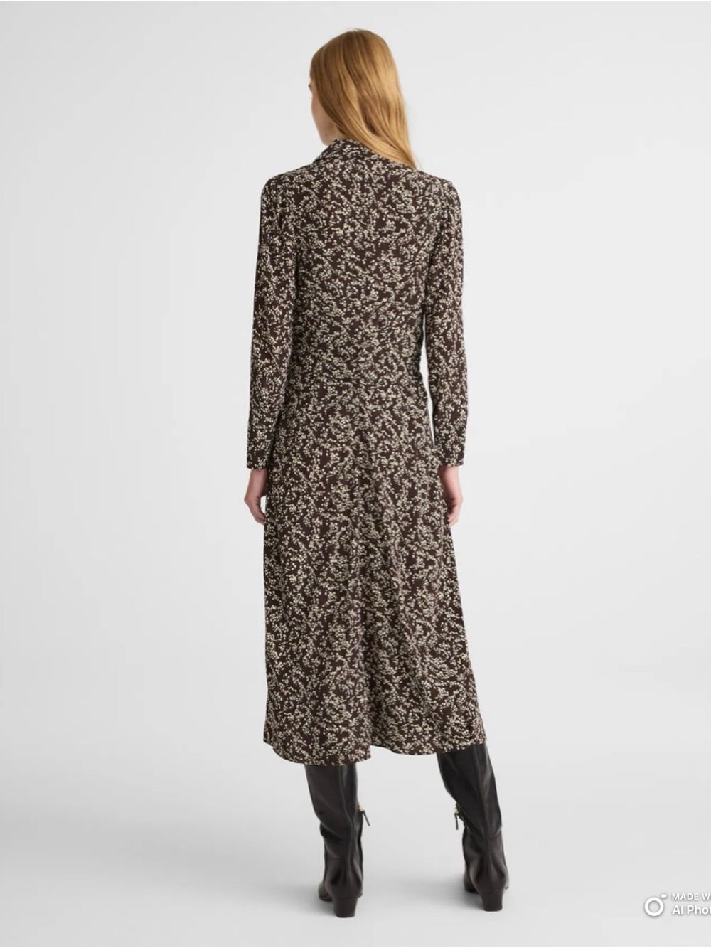 Madewell Ruched Midi Shirtdress in Bridgette Spots Brown Long Sleeve Size 2 NWT - Picture 7 of 17